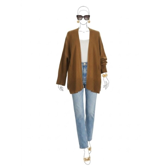 Club Monaco Sweaters - Club Monaco Light Brown Open Front Cashmere Chunky Oversized Cardigan Size M L